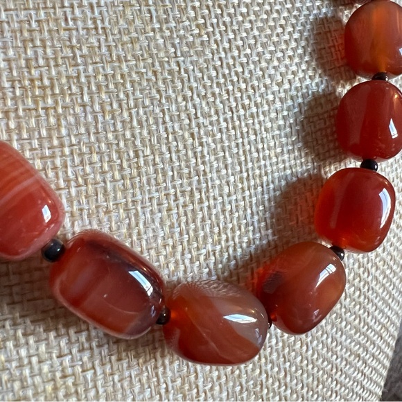 Vintage Lucas Lameth CN 925 Red Orange Agate Stone Bead Necklace 17” +3” Ext 20” - Picture 8 of 11